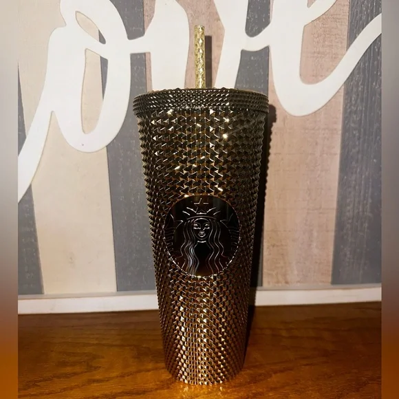 NEW Starbucks Gold Metallic Bling Studded Tumbler - Picture 2 of 3